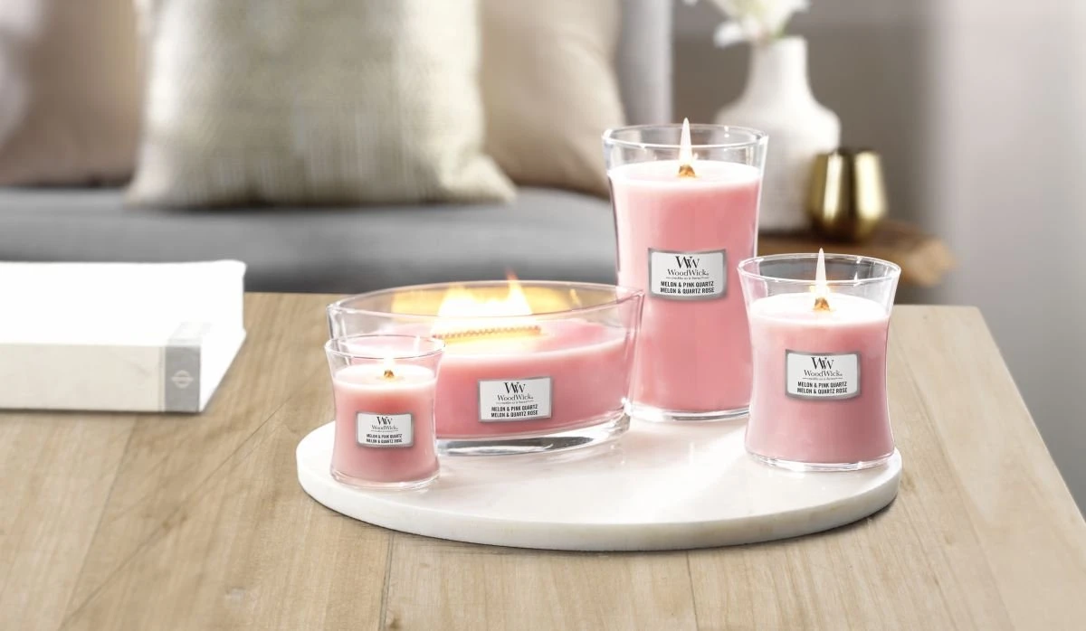 WoodWick Heartwick Flame Ellipse Geurkaars - Melon & Pink Quartz 4 WoodWick Heartwick Flame Ellipse Geurkaars - Melon & Pink Quartz - Afbeelding 2