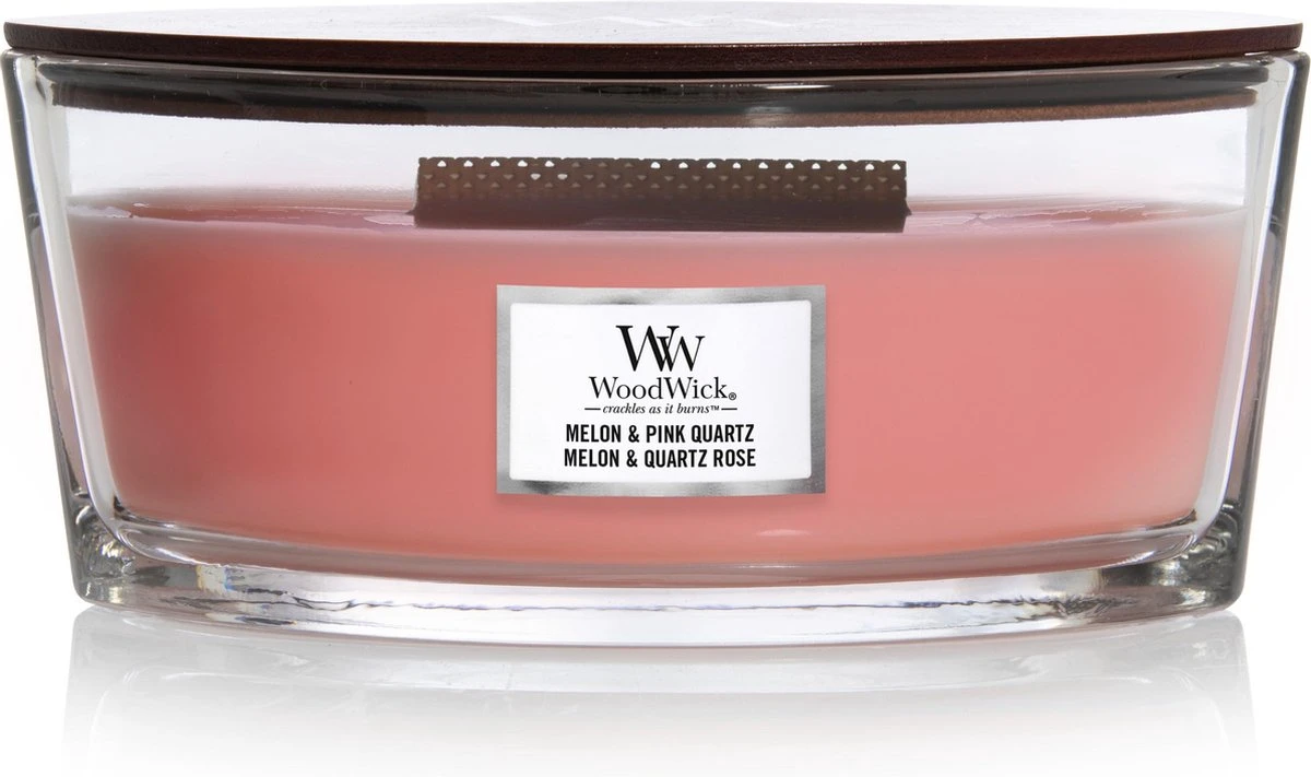WoodWick Heartwick Flame Ellipse Geurkaars - Melon & Pink Quartz 3 WoodWick Heartwick Flame Ellipse Geurkaars - Melon & Pink Quartz