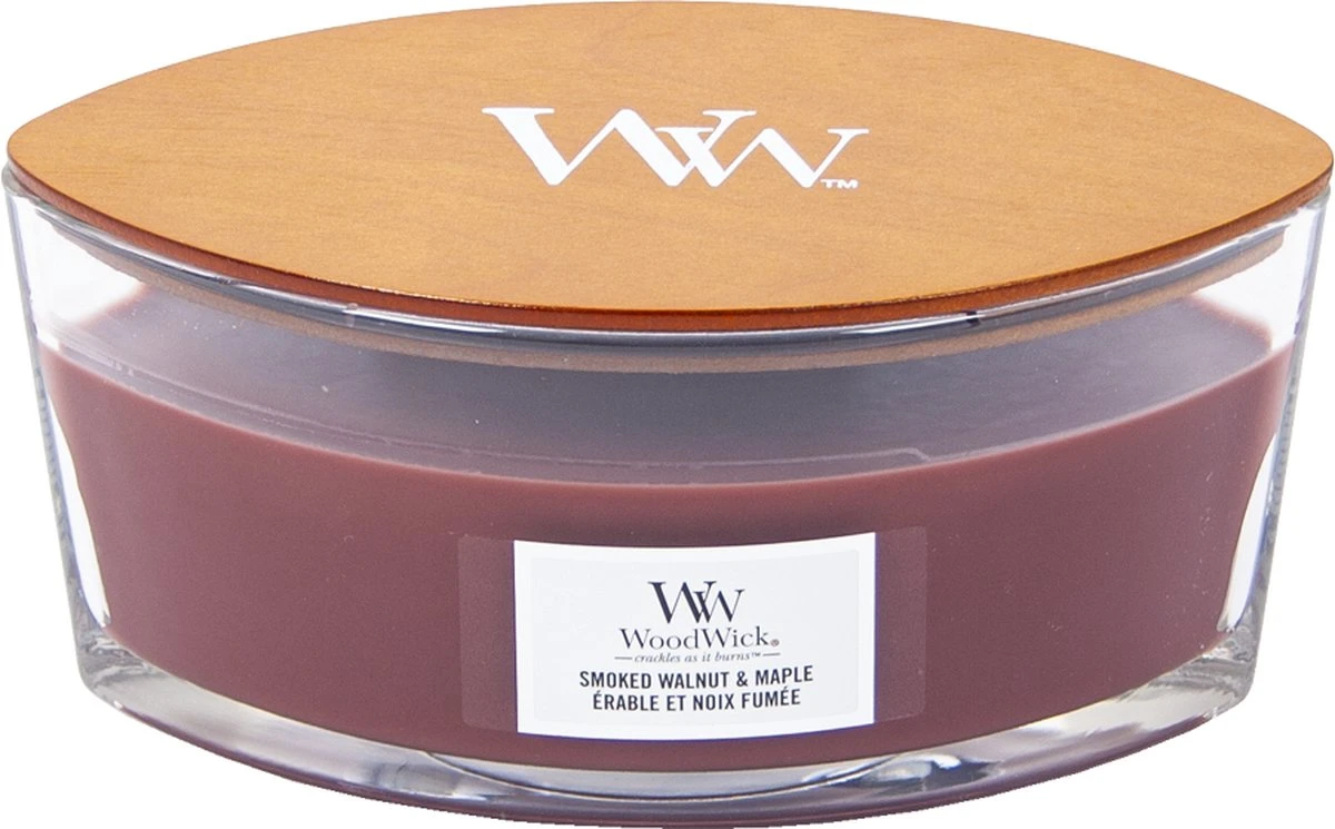 WoodWick Heartwick Flame Ellipse Geurkaars - Smoked Walnut & Maple 6 WoodWick Heartwick Flame Ellipse Geurkaars - Smoked Walnut & Maple - Afbeelding 4