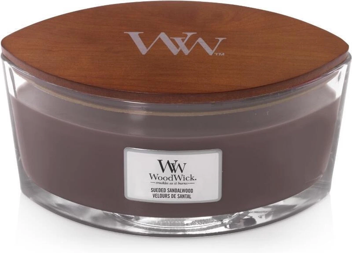WoodWick Heartwick Flame Ellipse Geurkaars - Sueded Sandalwood 3 WoodWick Heartwick Flame Ellipse Geurkaars - Sueded Sandalwood