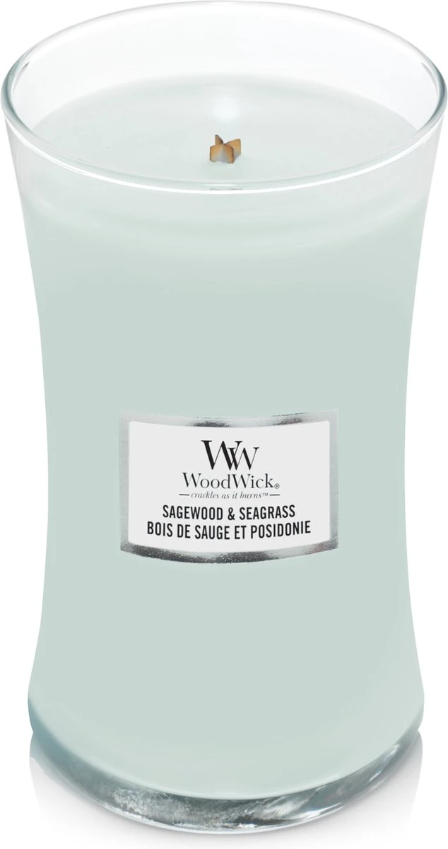 WoodWick Geurkaars Large Sagewood & Seagrass - 18 Cm / ø 10 Cm 4 WoodWick Geurkaars Large Sagewood & Seagrass - 18 Cm / ø 10 Cm - Afbeelding 2