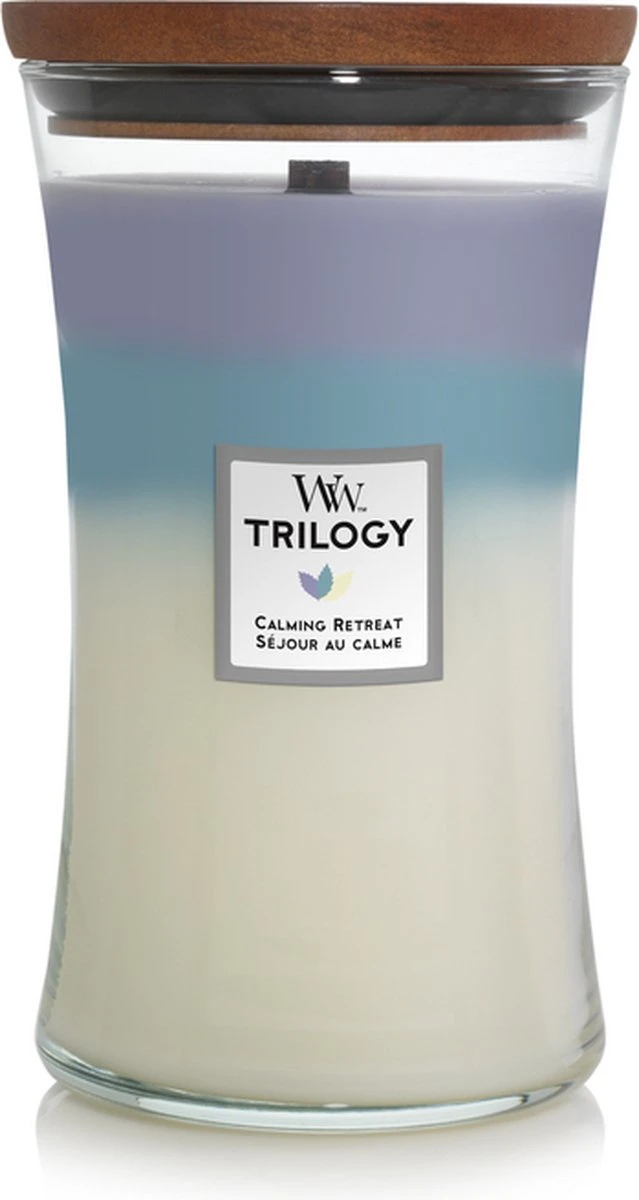 WoodWick Hourglass Large Trilogy Geurkaars - Calmin Retreat 3 WoodWick Hourglass Large Trilogy Geurkaars - Calmin Retreat