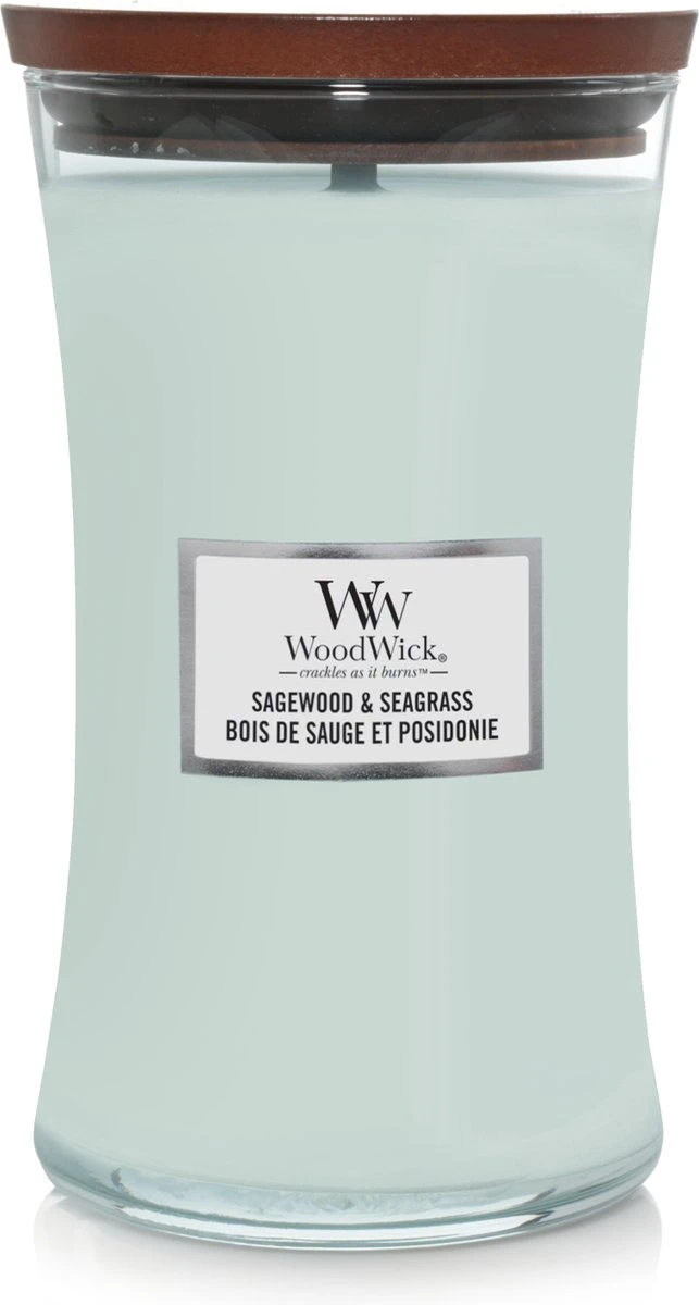 WoodWick Geurkaars Large Sagewood & Seagrass - 18 Cm / ø 10 Cm 3 WoodWick Geurkaars Large Sagewood & Seagrass - 18 Cm / ø 10 Cm