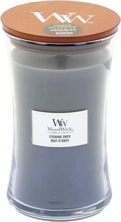 Woodwick GEURKAARS Evening ONYX - LARGE - 10 Cm Breed 17,5 Cm Hoog - 130 Uur Branduur -WoodWick 654x1200