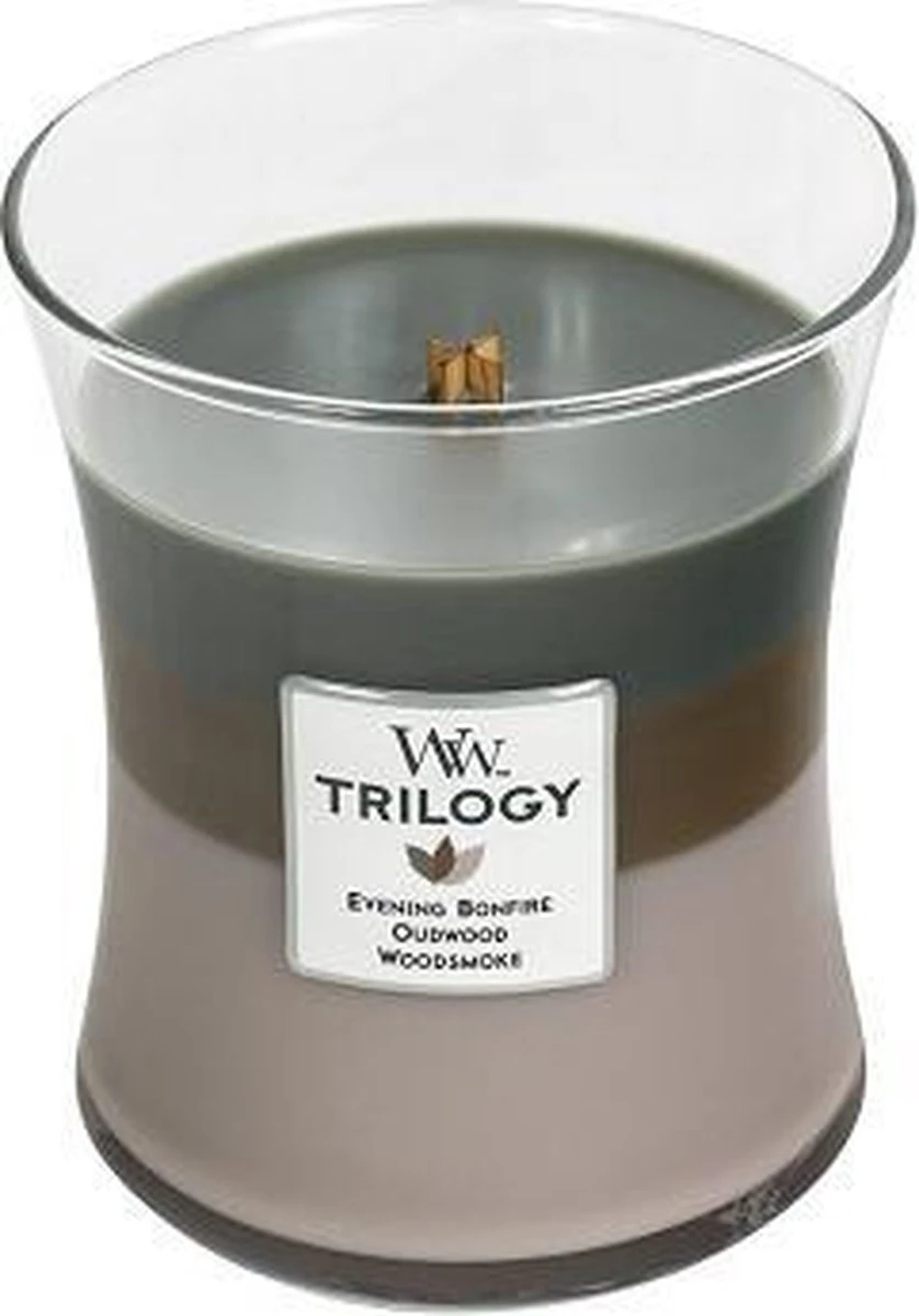 WoodWick Hourglass Medium Trilogy Geurkaars - Cozy Cabin 5 WoodWick Hourglass Medium Trilogy Geurkaars - Cozy Cabin - Afbeelding 3