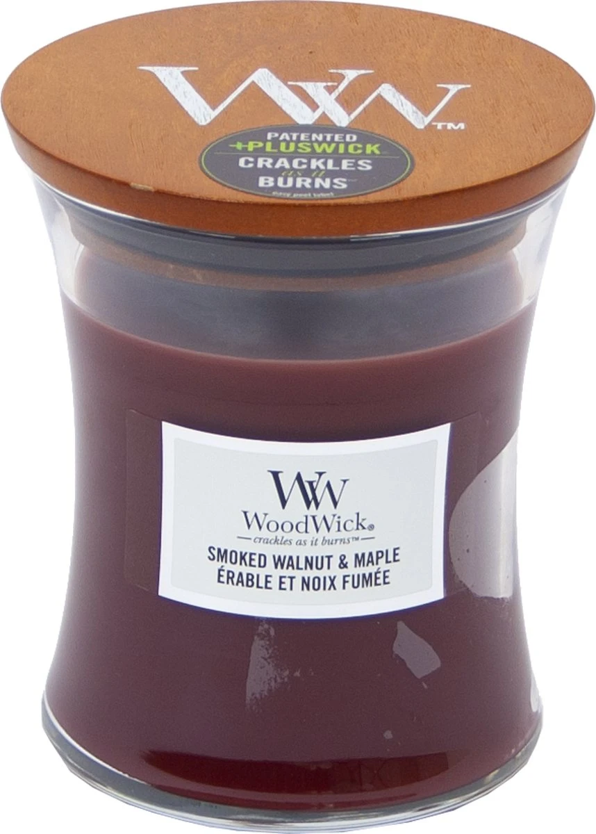 WoodWick Hourglass Medium Geurkaars - Smoked Walnut & Maple 6 WoodWick Hourglass Medium Geurkaars - Smoked Walnut & Maple - Afbeelding 4