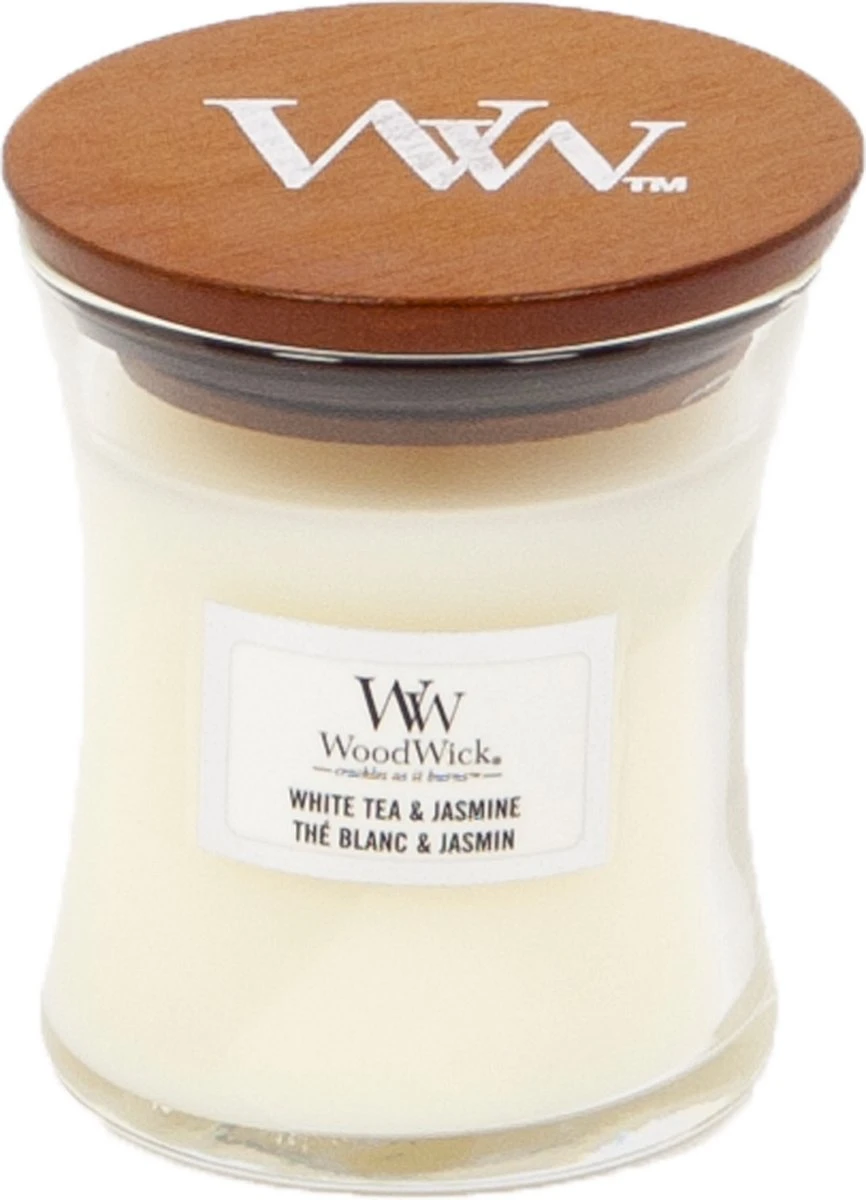 WoodWick Geurkaars Mini White Tea & Jasmine - 8 Cm / ø 7 Cm 6 WoodWick Geurkaars Mini White Tea & Jasmine - 8 Cm / ø 7 Cm - Afbeelding 4