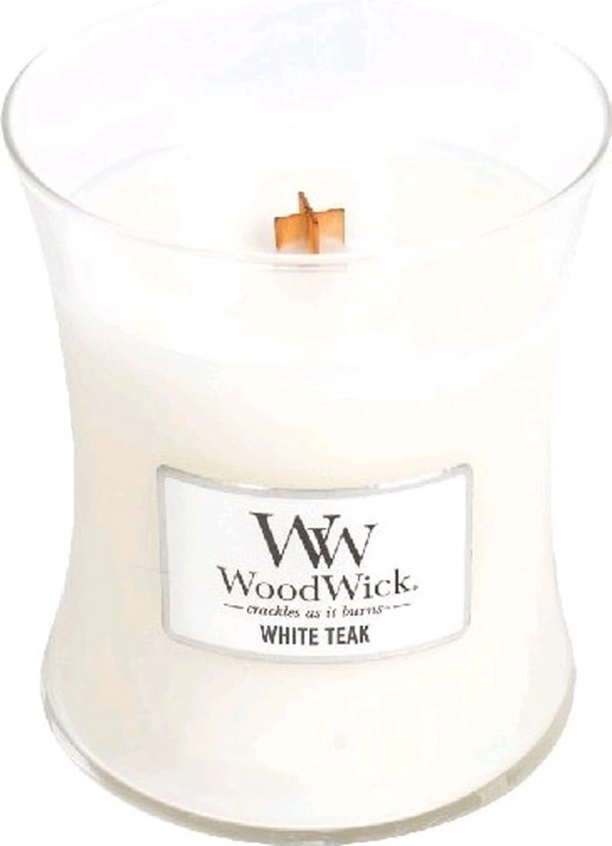 WoodWick Hourglass Medium Geurkaars - White Teak 6 WoodWick Hourglass Medium Geurkaars - White Teak - Afbeelding 4