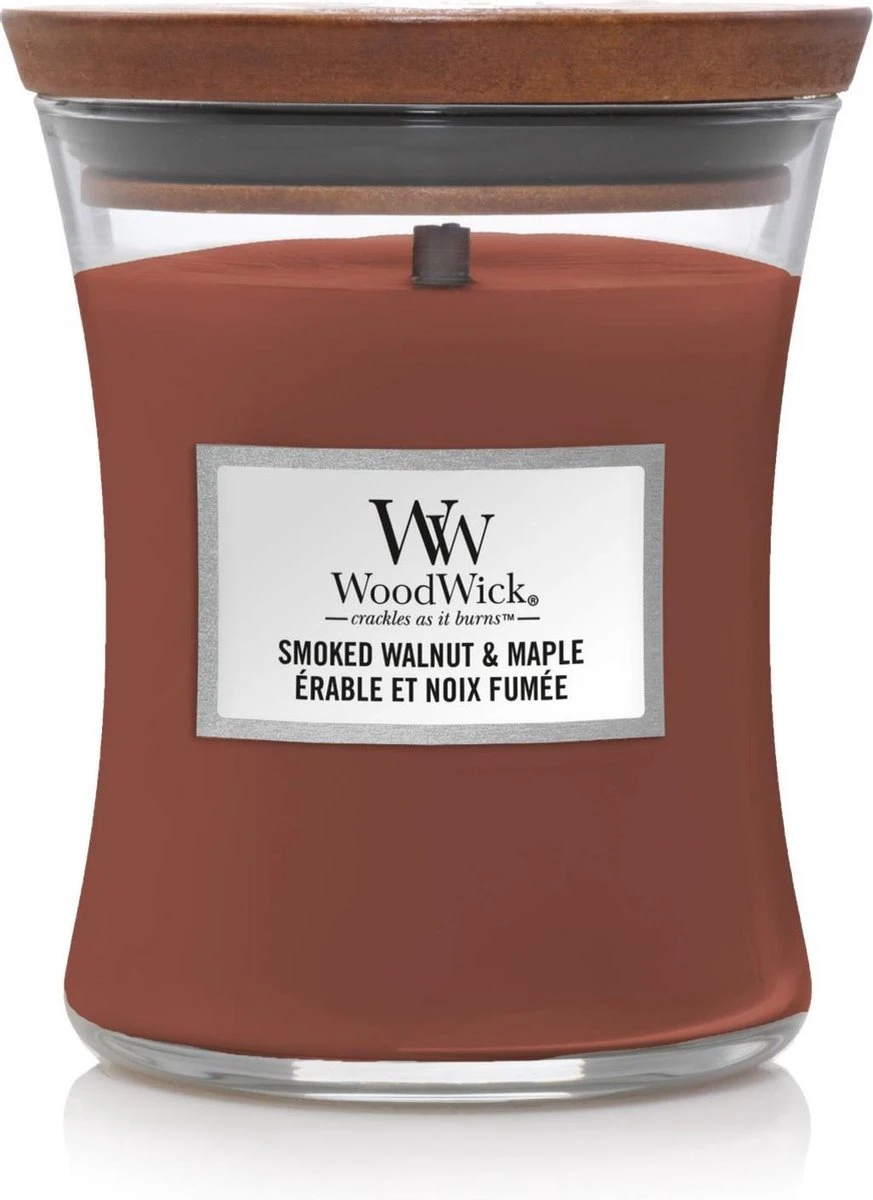 WoodWick Hourglass Medium Geurkaars - Smoked Walnut & Maple 3 WoodWick Hourglass Medium Geurkaars - Smoked Walnut & Maple