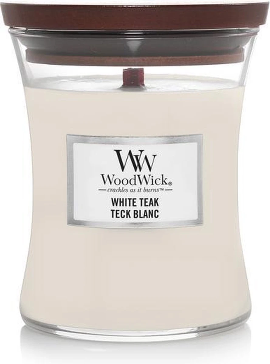 WoodWick Hourglass Medium Geurkaars - White Teak 3 WoodWick Hourglass Medium Geurkaars - White Teak