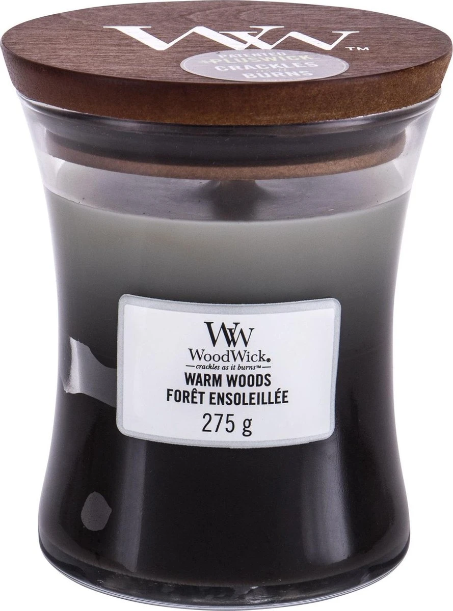 WoodWick Hourglass Medium Trilogy Geurkaars - Warm Woods 4 WoodWick Hourglass Medium Trilogy Geurkaars - Warm Woods - Afbeelding 2