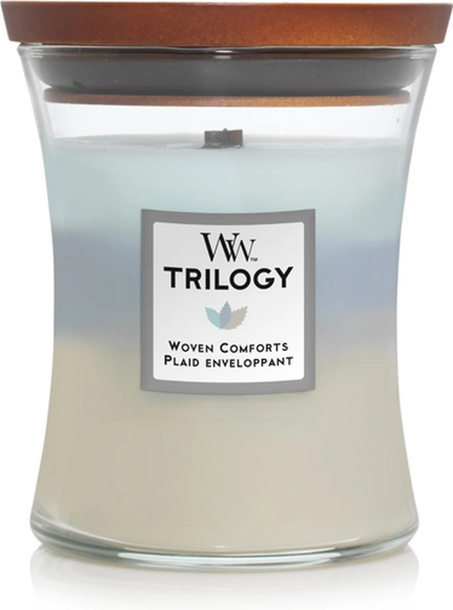 WoodWick Hourglass Medium Trilogy Geurkaars - Woven Comfort 3 WoodWick Hourglass Medium Trilogy Geurkaars - Woven Comfort