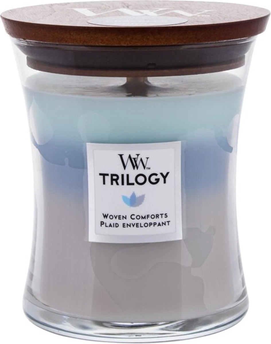 WoodWick Hourglass Medium Trilogy Geurkaars - Woven Comfort 5 WoodWick Hourglass Medium Trilogy Geurkaars - Woven Comfort - Afbeelding 3
