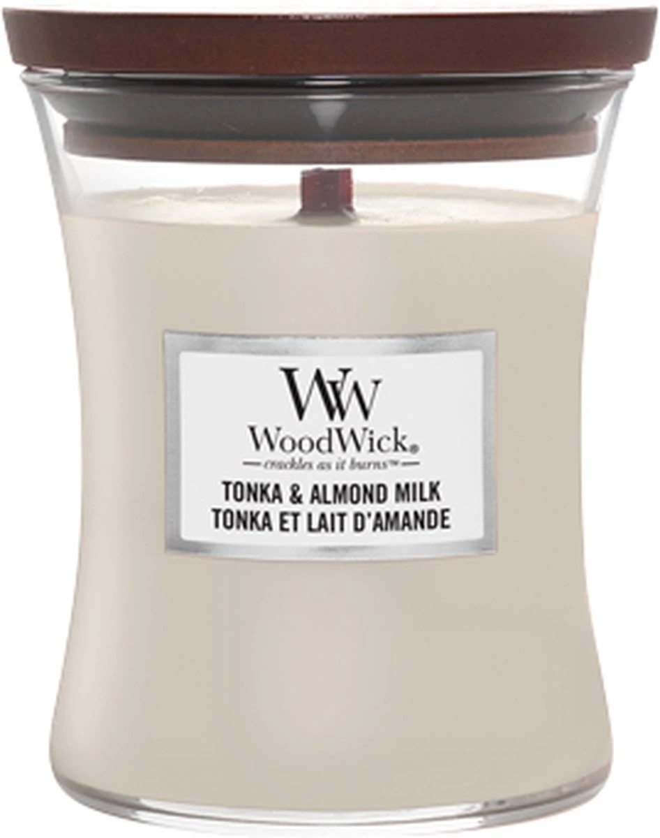 WoodWick Hourglass Medium Geurkaars - Tonka & Almond Milk 5 WoodWick Hourglass Medium Geurkaars - Tonka & Almond Milk - Afbeelding 3