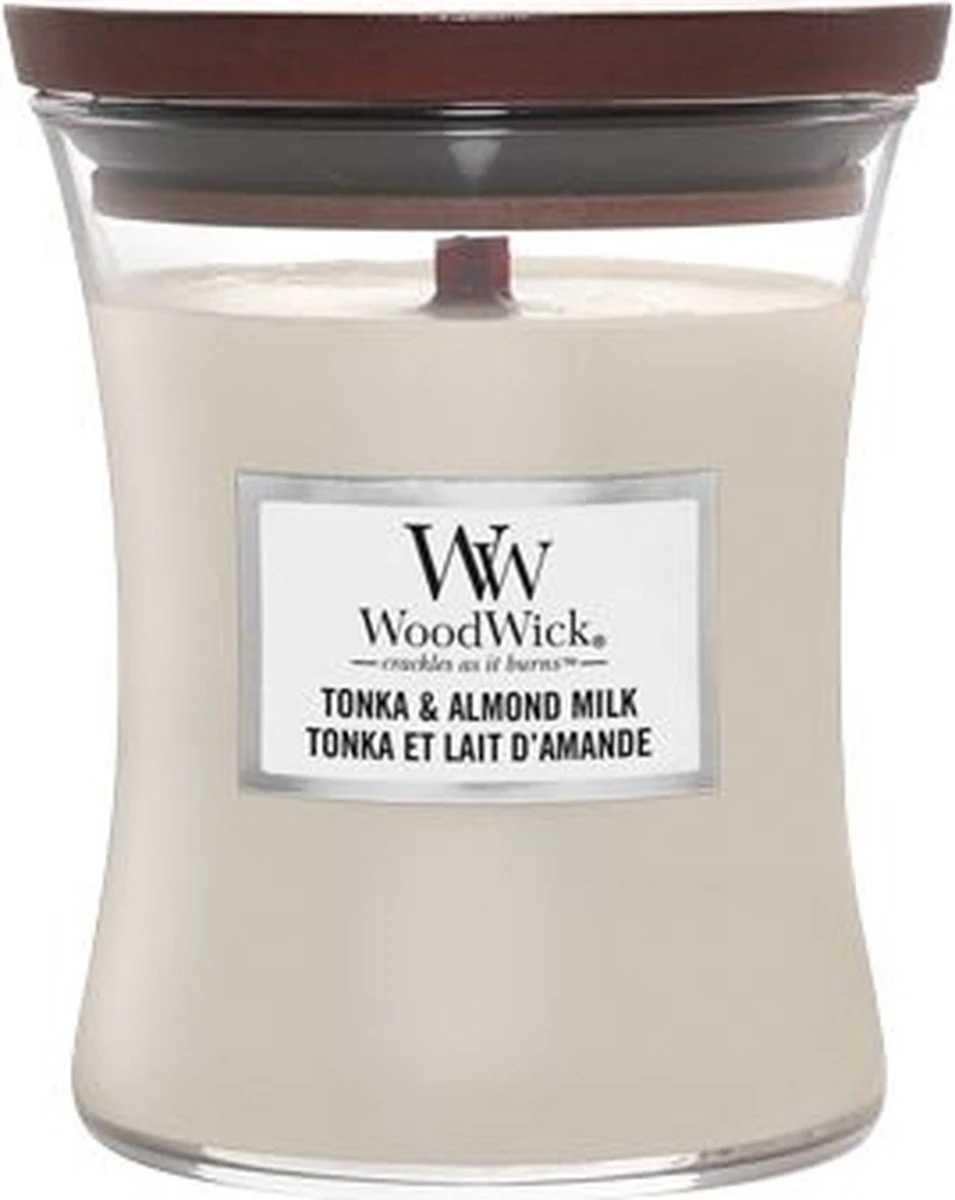WoodWick Hourglass Medium Geurkaars - Tonka & Almond Milk 3 WoodWick Hourglass Medium Geurkaars - Tonka & Almond Milk