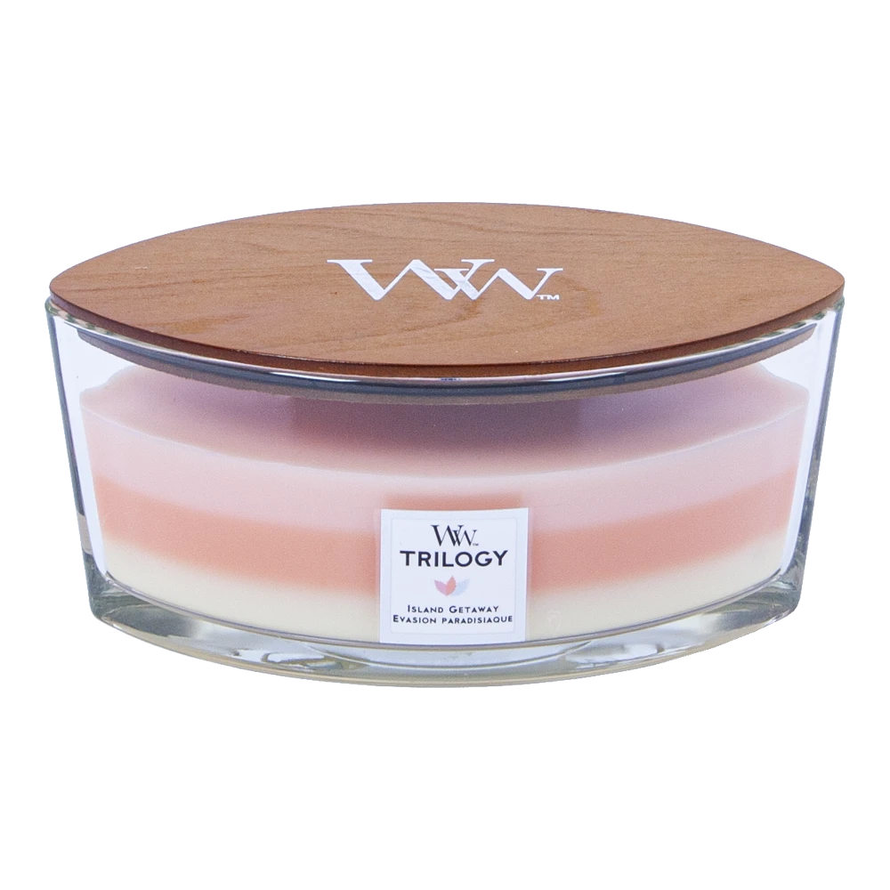 Woodwick Trilogy Island Getaway Ellipse Candle - Geurkaars 3 Woodwick Trilogy Island Getaway Ellipse Candle - Geurkaars
