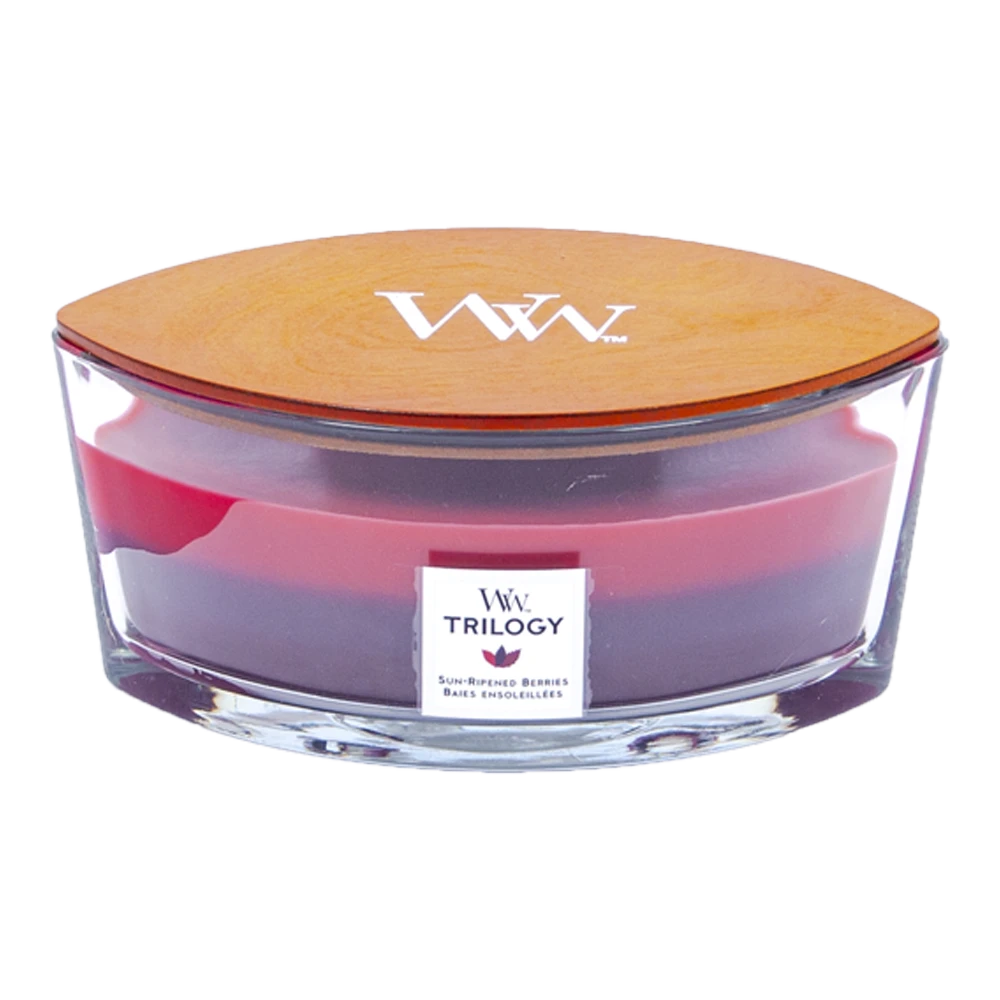 Woodwick Trilogy Sun Ripened Berries Ellipse Candle - Geurkaars 3 Woodwick Trilogy Sun Ripened Berries Ellipse Candle - Geurkaars